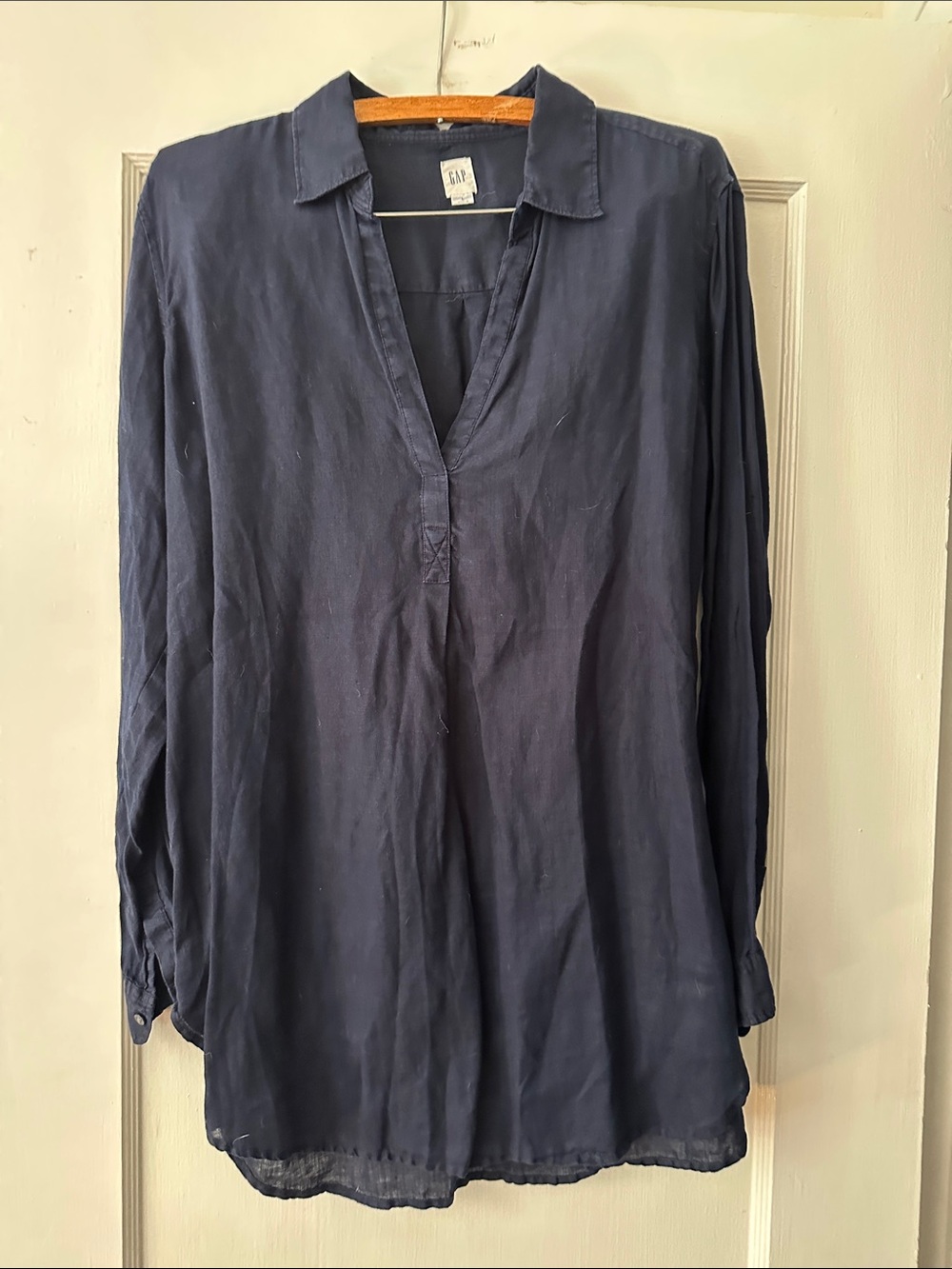 GAP Large Navy V-Neck Long Sleeve Linen Tunic